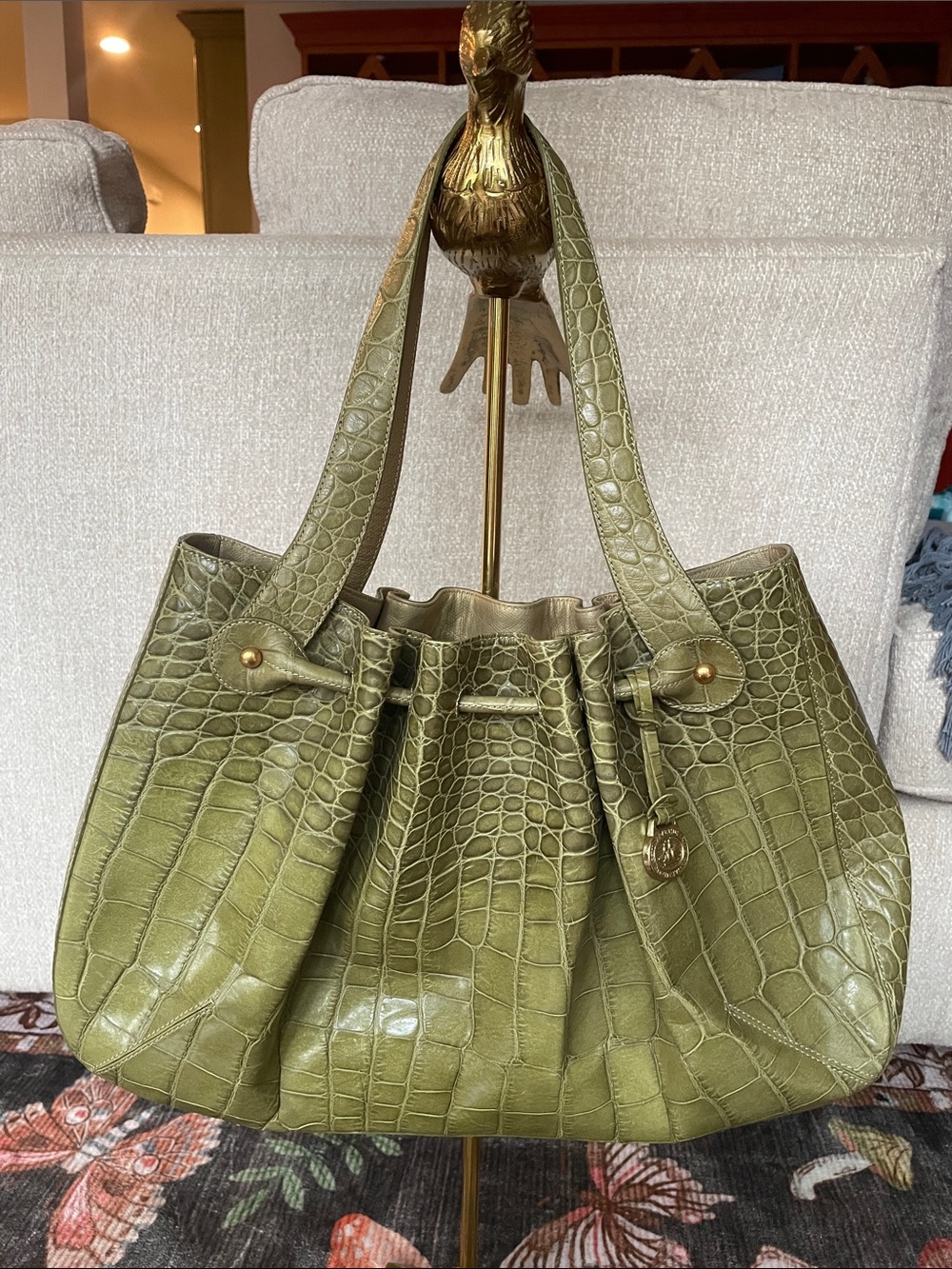 BRAHMIN Green Faux Croc Bag Purse Hobo One Callout Gorgeous